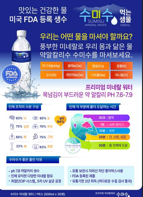 🦋스탠다드🦋수미수 미네랄 워터 ( 500ml×30병) 먹는 샘물 2BOX